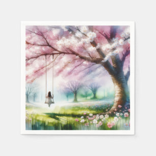 Serviette En Papier Cherry Tree avec une fille sur une aile