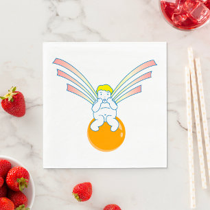 Serviette En Papier Chérubin assis sur une sphère orange
