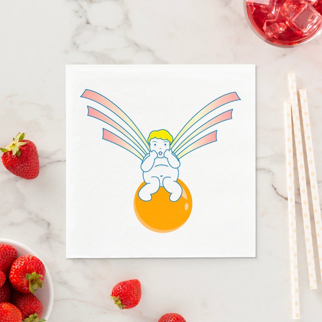 Serviette En Papier Chérubin assis sur une sphère orange (Créateur téléchargé)