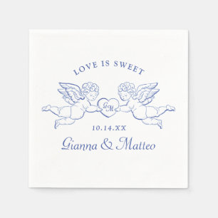 Serviette En Papier Chérubins tenant un cœur avec initiales de Cupidon