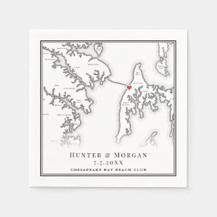 Serviette En Papier Chesapeake Bay Beach Club Mariage noir blanc