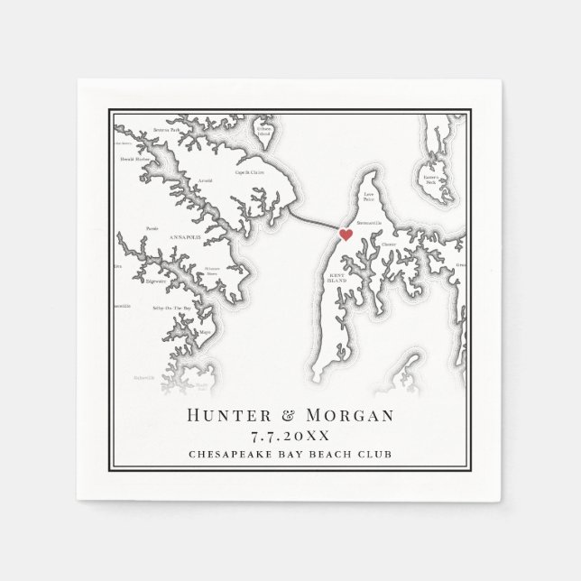 Serviette En Papier Chesapeake Bay Beach Club Mariage noir blanc (Devant)
