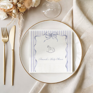 Serviette En Papier Cheval à bascule bleu ondulé vintage pour Baby Sho