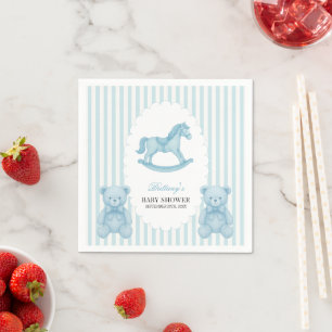 Serviette En Papier Cheval à rocher Preppy Ours Baby shower bleu