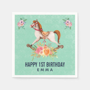 Serviette En Papier Cheval à Rocks vintage avec Bouquet Floral Anniver