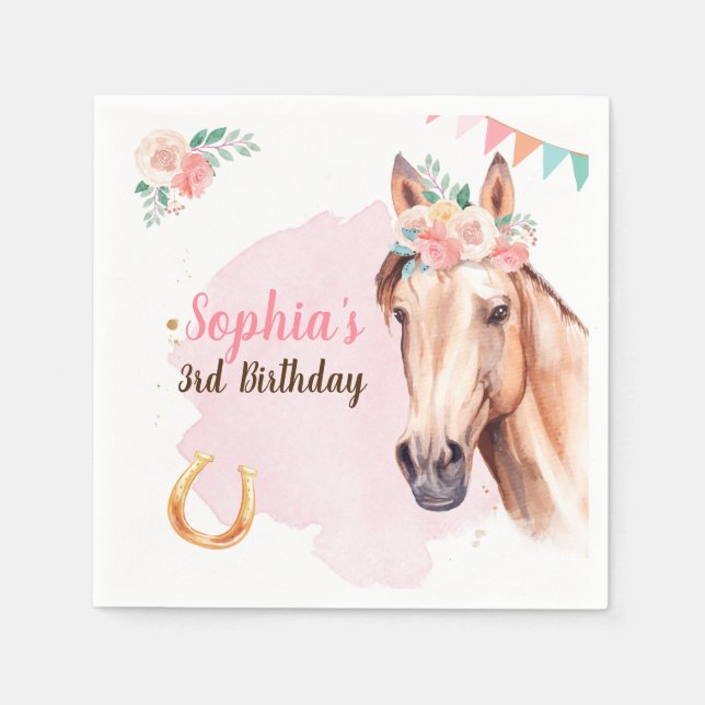 Serviette En Papier Cheval Anniversaire Cowgirl Party Napkins Girl ros (Devant)