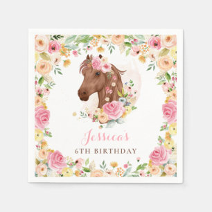 Serviette En Papier Cheval Anniversaire Fête Cowgirl rose Floral Anni