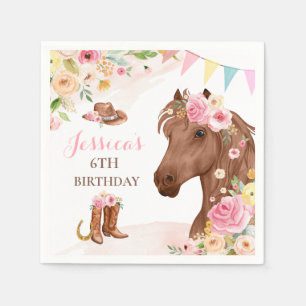 Serviette En Papier Cheval Anniversaire Fête Cowgirl rose Floral Anni