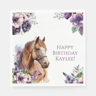 Serviette En Papier Cheval Anniversaire Serviettes violettes Fleurs vi