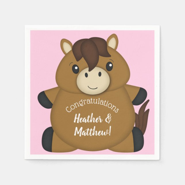 Serviette En Papier Cheval Baby shower rose (Devant)