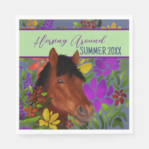 Serviette En Papier Cheval Brown Lover Autour De Fleur
