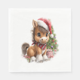Serviette En Papier Cheval Chemise Noël Santa Hat