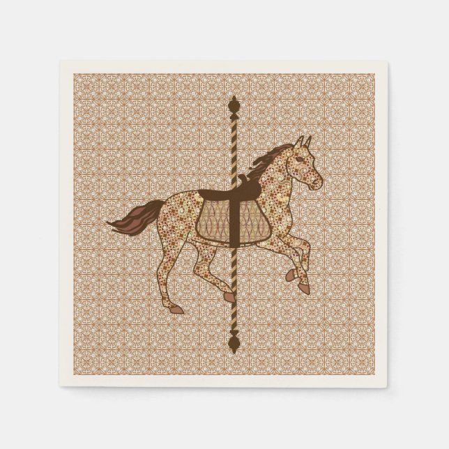 Serviette En Papier Cheval de carrousel - Chocolat Brown et Tan (Devant)