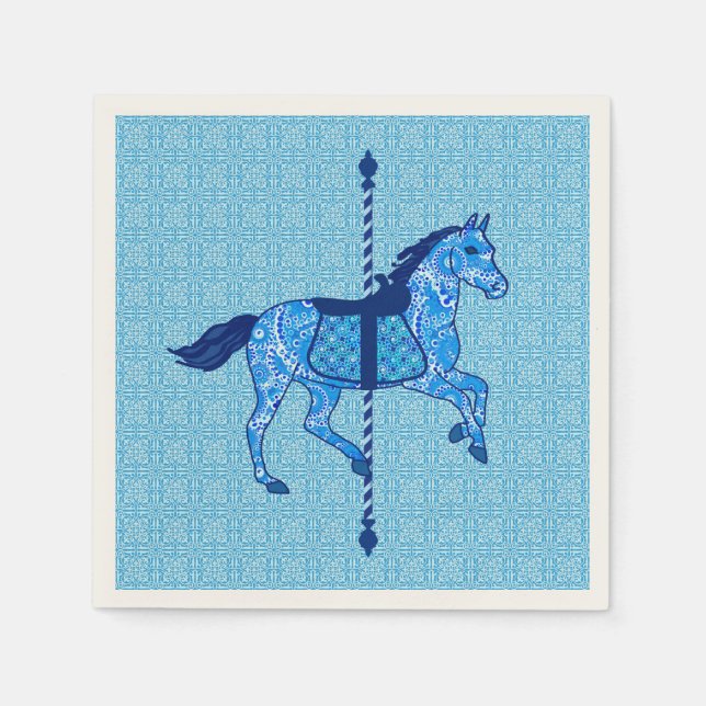 Serviette En Papier Cheval de carrousel - Cobalt et Sky Blue (Devant)