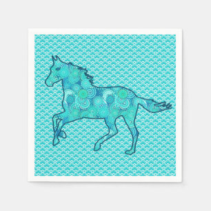 Serviette En Papier Cheval de course Silhouette, Turquoise et Aqua