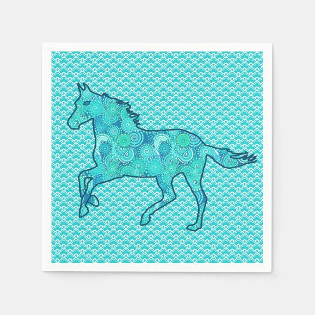 Serviette En Papier Cheval de course Silhouette, Turquoise et Aqua (Devant)