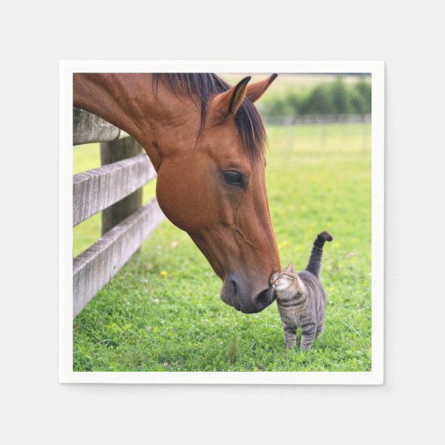 Serviette En Papier Cheval de ferme avec chat tigré (Devant)