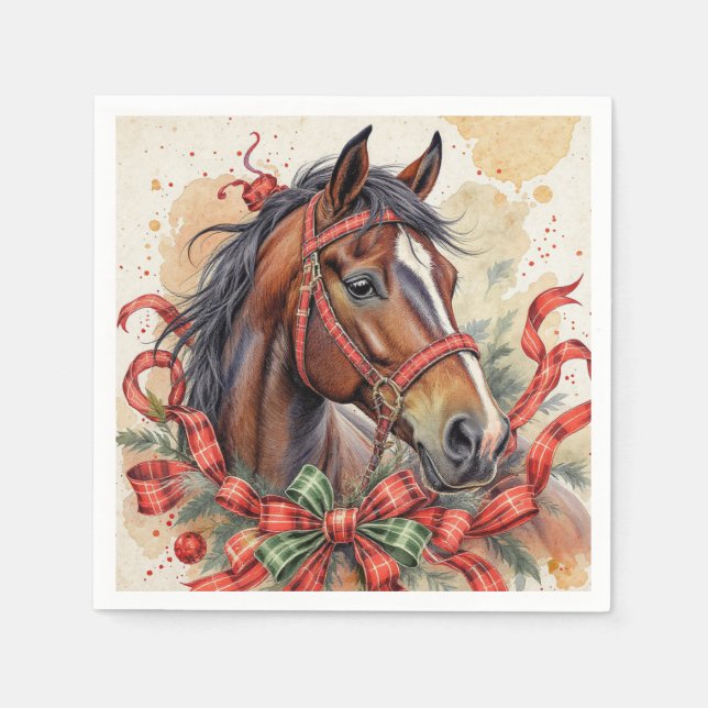 Serviette En Papier Cheval de Noël (Devant)