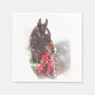 Serviette En Papier Cheval de Noël dans la neige