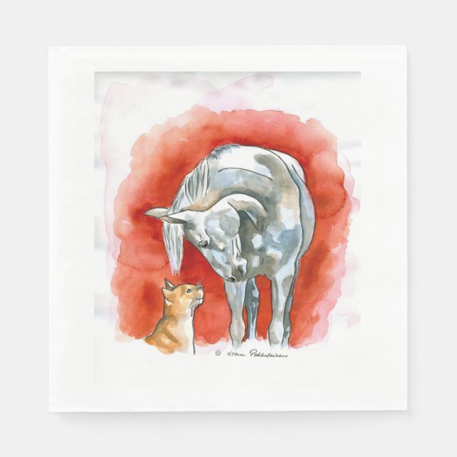 Serviette En Papier Cheval et chat (Devant)