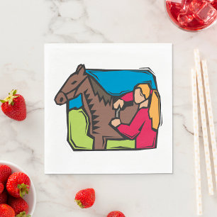 Serviette En Papier Cheval et fille de ferme