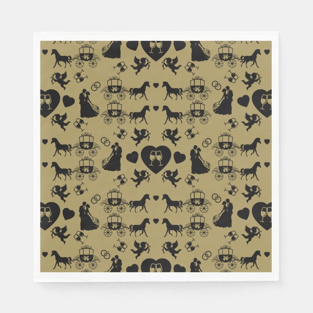 Serviette En Papier Cheval Et Panier Romantique Mariage (Devant)