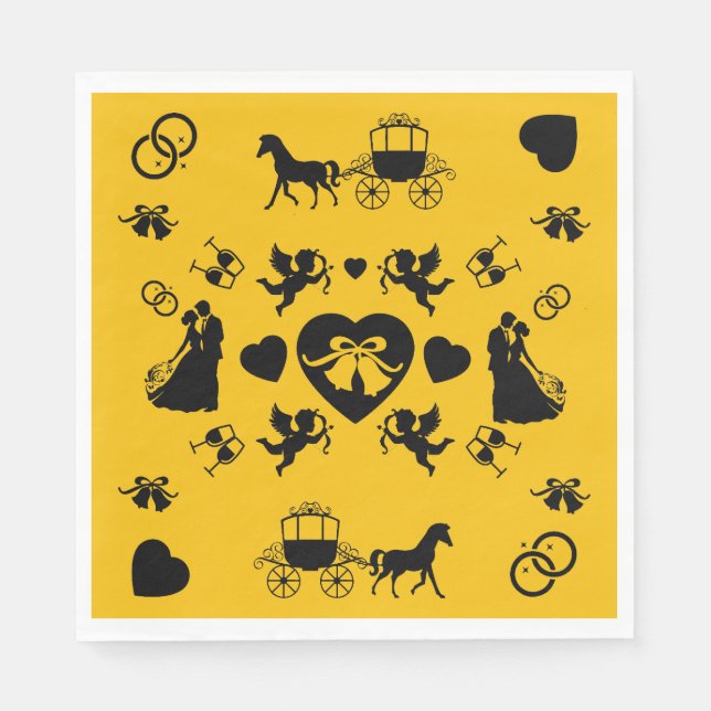 Serviette En Papier Cheval Et Panier Romantique Mariage (Devant)