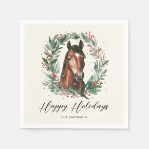 Serviette En Papier Cheval Festif Noël Wreath Joyeuses Fêtes