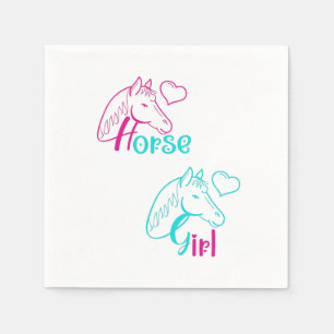 Serviette En Papier Cheval Girl en rose et turquoise