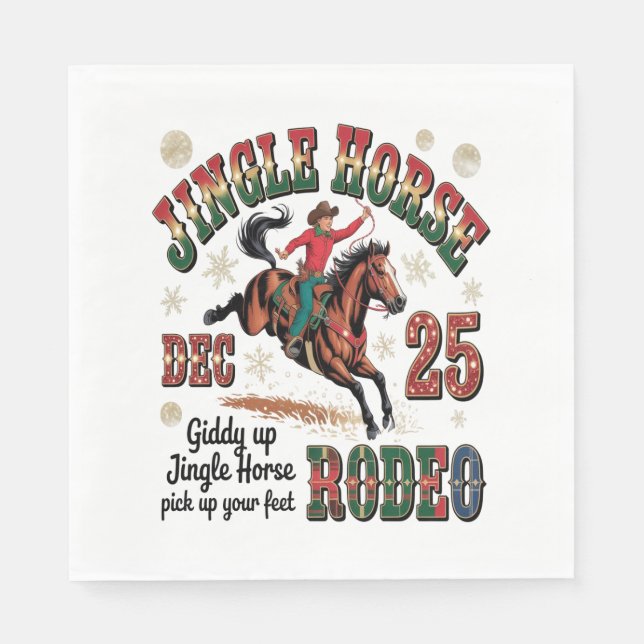 Serviette En Papier Cheval Jingle Rodeo de Noël (Devant)