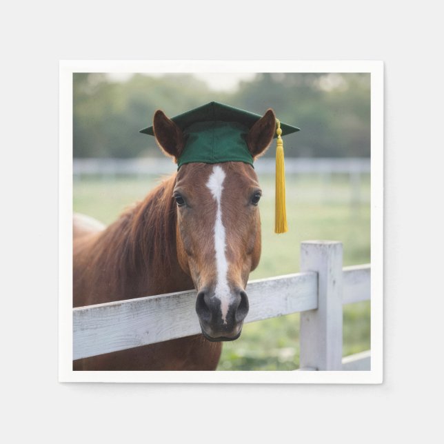 Serviette En Papier Cheval portant une casquette de remise de diplôme  (Devant)