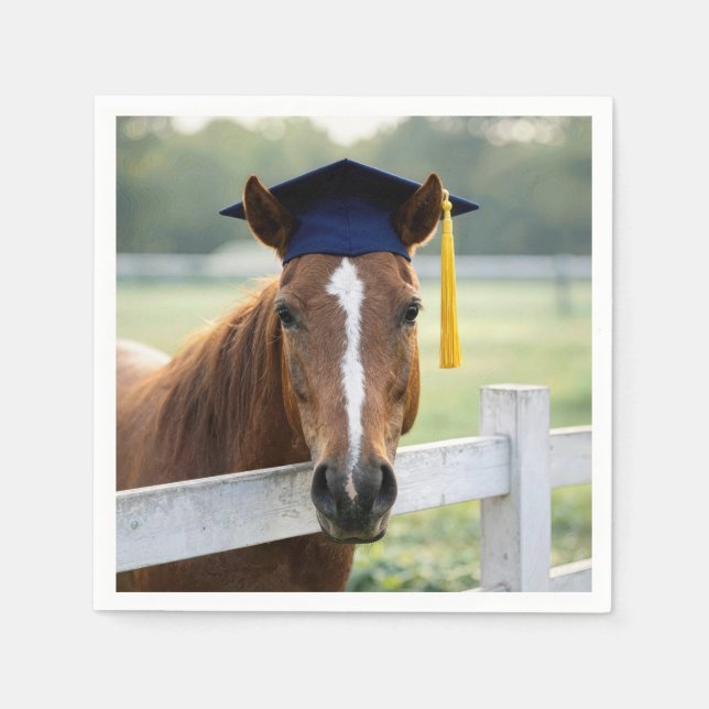 Serviette En Papier Cheval portant une toque de diplômé (Devant)