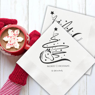 Serviette En Papier Cheval sapin noir blancEquestre