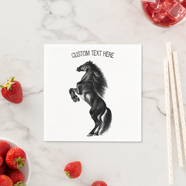 Serviette En Papier Cheval sauvage noir droit - Dessin - Ajouter votre (En situation)