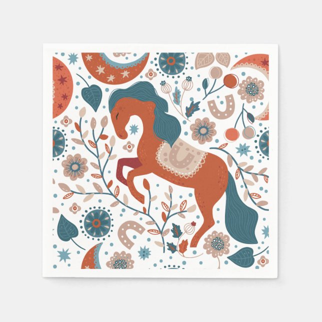 Serviette En Papier Cheval scandinave mignon (Devant)