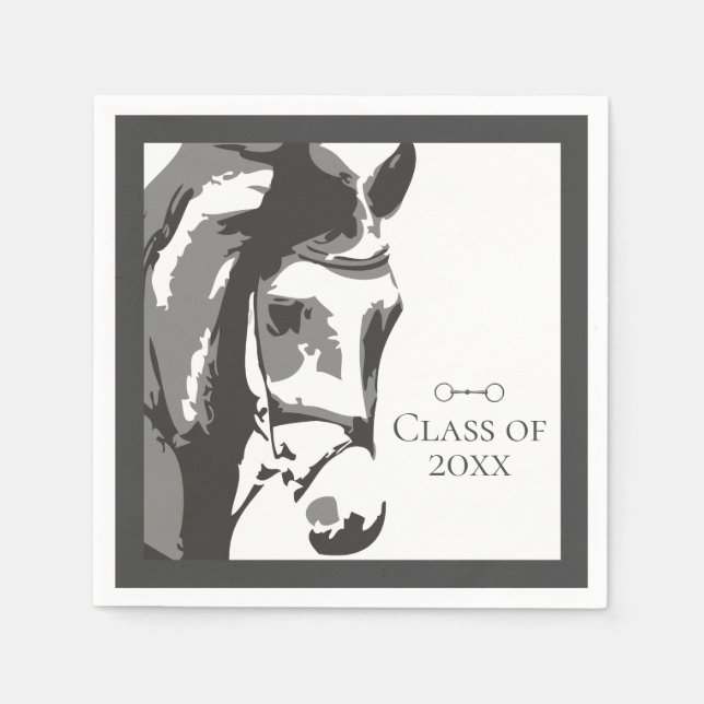 Serviette En Papier Cheval Sketch, Snaffle Bit Grey Graduation Classe  (Devant)