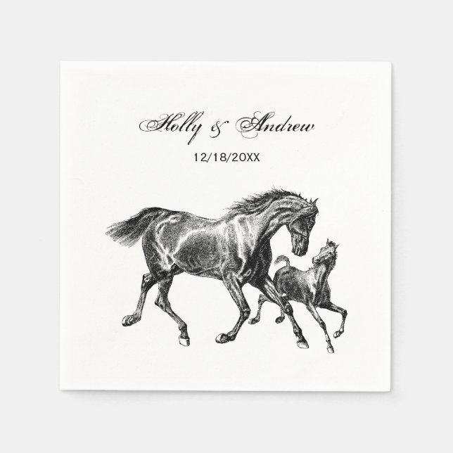 Serviette En Papier Cheval vintage Mère Bébé Foie (Devant)