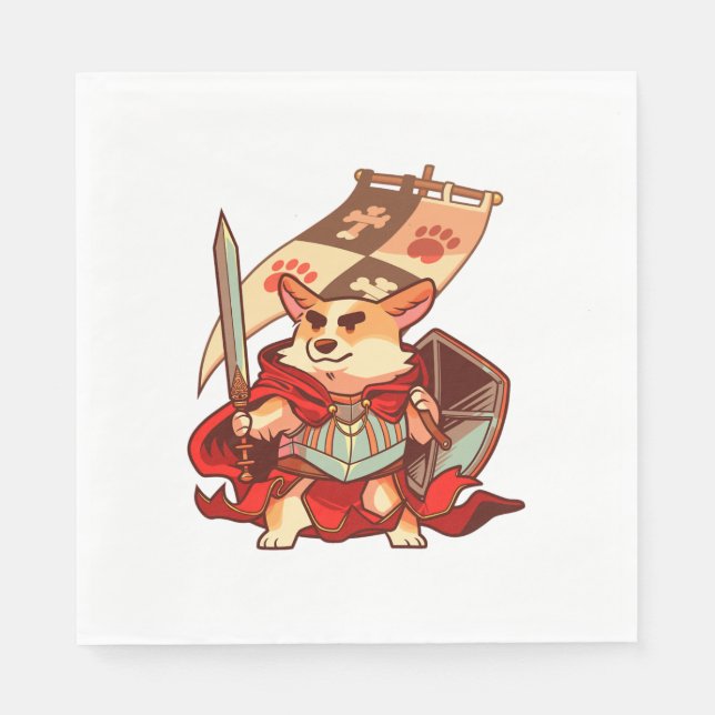 Serviette En Papier Chevalier Corgi (Devant)