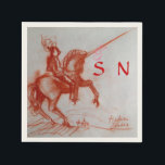 Serviette En Papier CHEVALIER FLORENTINE SUR HORSEBACK monogramme<br><div class="desc">Dessin artistique au charbon de bois brun - Florence Italie 1976 par Alessandro Lumini (c)</div>