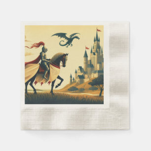Serviette En Papier Chevalier médiéval/dragon/château fantastique
