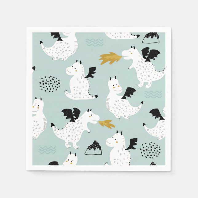 Serviette En Papier Chevaliers et Dragons | Fête d'anniversaire de Fai (Devant)