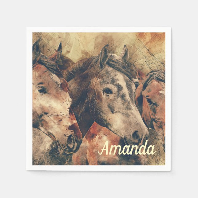 Serviette En Papier Chevaux Brown (Devant)