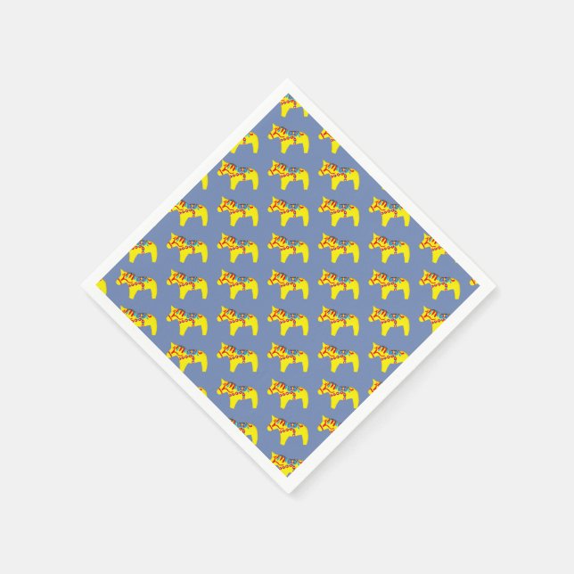 Serviette En Papier Chevaux de Dala bleu et jaune (Coin)