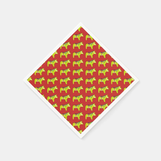 Serviette En Papier Chevaux de vacances rouges et verts (Coin)