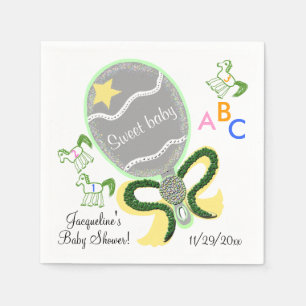 Serviette En Papier Chevaux et Baby shower de bétail jaune vert bébé