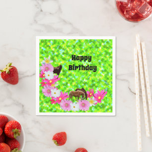 Serviette En Papier Chevaux Et Fleurs, Papier Serviettes D'Anniversair