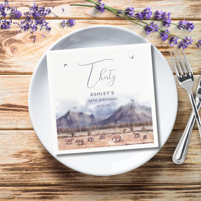 Serviette En Papier Chevaux Paysage Jalon Anniversaire Papier Napkin (Horses Landscape Milestone Birthday Paper Napkin)