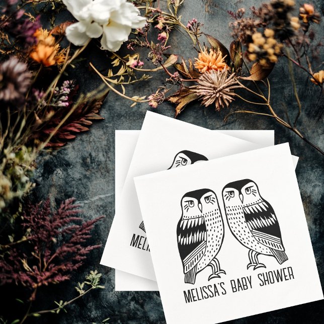 Serviette En Papier Chevêches jumelles Cute Simple Chic PERSONNALISÉ (Twin Owls Cute Simple Chic CUSTOM baby Shower Birthday CUSTOM NAME Party Napkins
)