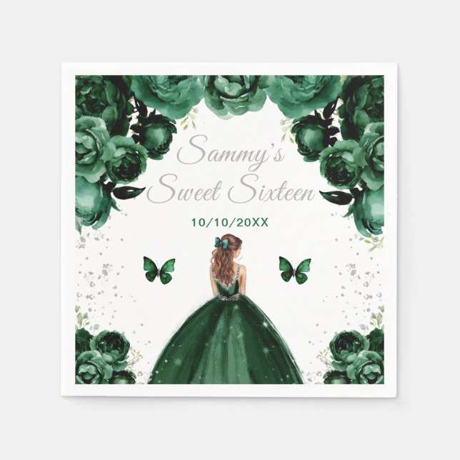 Serviette En Papier Cheveux Brown foncé Vert princesse Sweet sixteen (Devant)