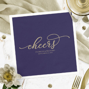 Serviette En Papier Cheveux - Chic Gold Script Mariage bleu marine